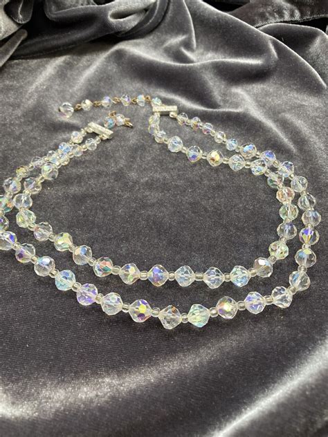 Double Strand Aurora Borealis Vintage Necklace Adjust Gem