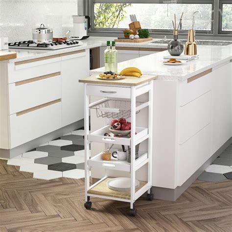 Homcom Carrello Da Cucina Salvaspazio In Legno Mdf Bianco Cassetto