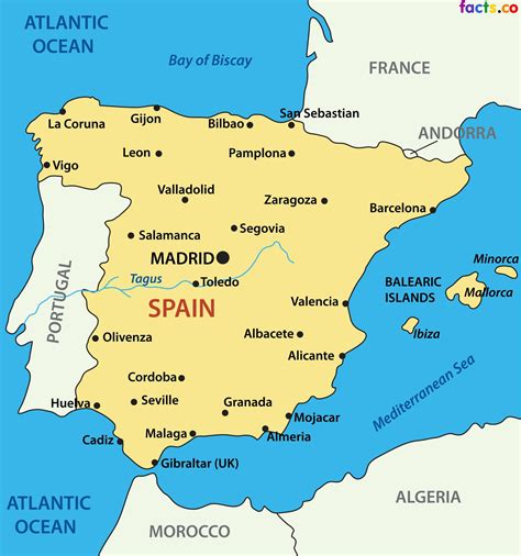 Spain cities map - Map of Spain showing cities (Southern Europe - Europe)