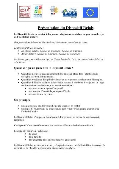 prÃsentation du dispositif relais