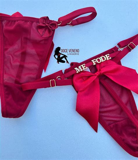 Calcinha Personalizada de tule fio laço Vermelha Doce Veneno Lingerie DVL