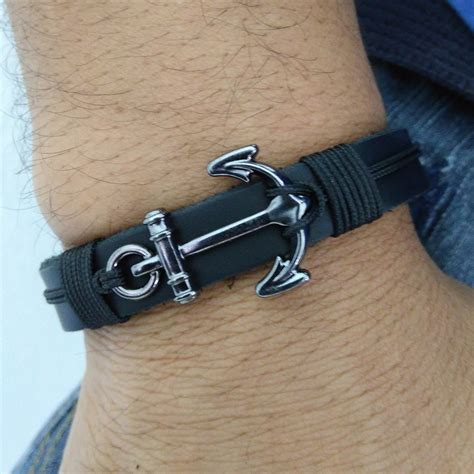 Pulseira Masculina Couro Ancora Navy Elo Produtos Especiais