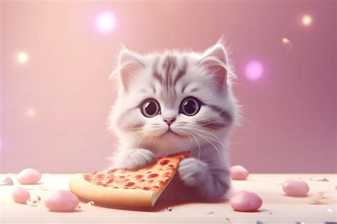 Cute cat eating pizza | Premium AI-generated image