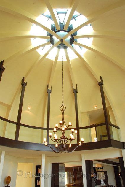 View Of The 30 Foot Circular Glass Dome Above The Curved Glass Walkway In This Vacation Home