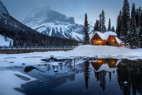 House near lake covered with snow near mountain HD wallpaper ...