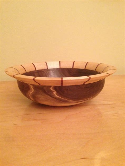 Walnut Bowl With Maple And Mahogany Segmented Rim Wood Turning