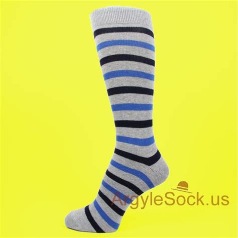 Royal Blue Charcoal Gray Light Grey Groomsmen Argyle Socks For Men