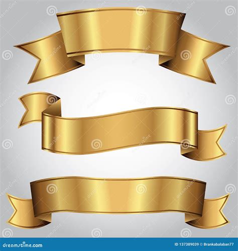 Golden Realistic Luxury Ribbons Set Stock Vector Illustration Of