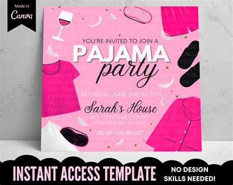 Adult Pajama Party Pink On Pink Invitation Template Girls Night In