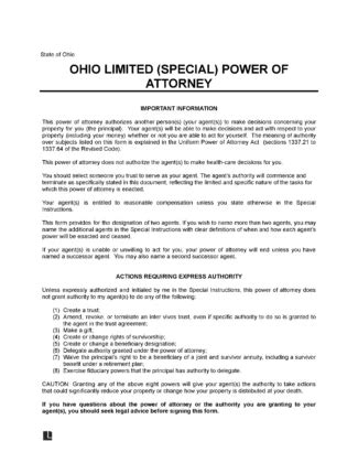 Free Ohio Limited Power Of Attorney Form Pdf Word