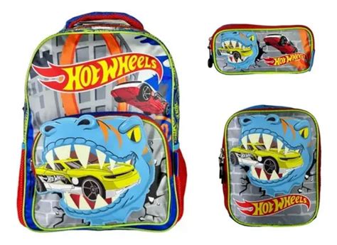Kit Mochila Lonchera Y Lapicera Hot Wheels Primaria Vs2248 Envío gratis