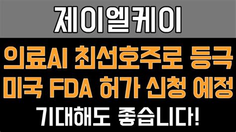 제이엘케이 주가 전망 의료ai 최선호주로 등극 및 미국 Fda 허가 신청 예정 기대해도 좋습니다 Youtube