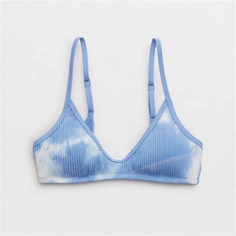 Aerie Women S Blue And White Bikini And Tankini Tops Depop