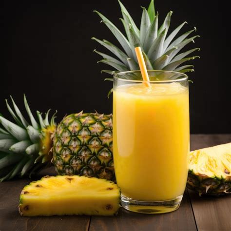 Premium Ai Image A Pineapple Juice With A Straw Is On A Table Next To