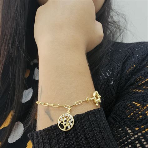 Pulseira Arvore Da Vida Folheado A Ouro K Dourado