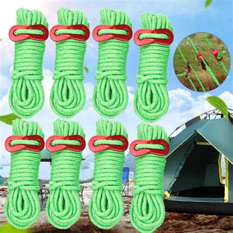 1 4 8pcs Guy 4m Rope Reflective Cord Lines With Runners Tent Camping