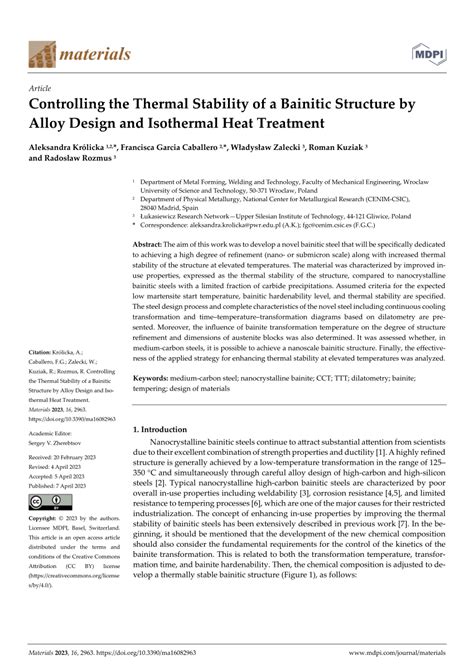 PDF Controlling The Thermal Stability Of A Bainitic Structure By