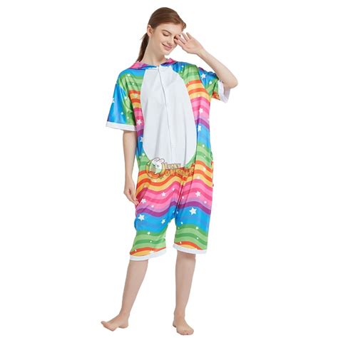 Rainbow Unicorn Onesie Pajamas For Adult Short Sleeve Summer