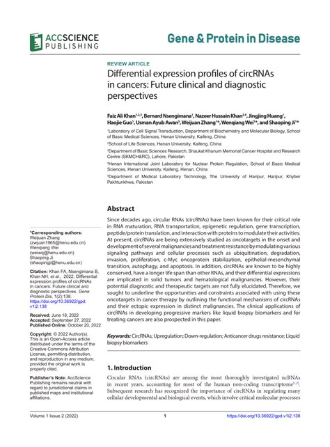 PDF Differential Expression Profiles Of CircRNAs In Cancers Future