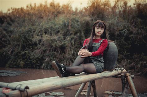 K Asian Bokeh Brunette Girl Sitting Hands Dress Legs Pantyhose Rare Gallery