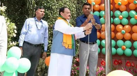 BJP National President JP Nadda Hoists Party Flag On BJP Foundation Day