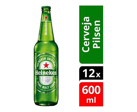 Cerveja Heineken Puro Malte Pilsen 12 Unidades Garrafa 600ml