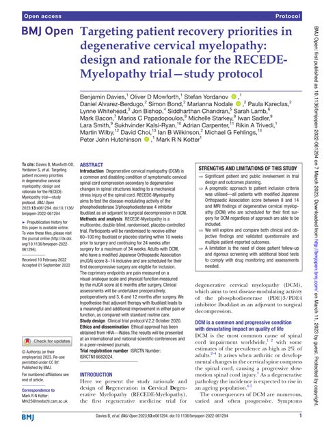 Pdf Targeting Patient Recovery Priorities In Degenerative Cervical