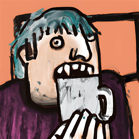 A Weird Person Biting a Mug Painting · Creative Fabrica