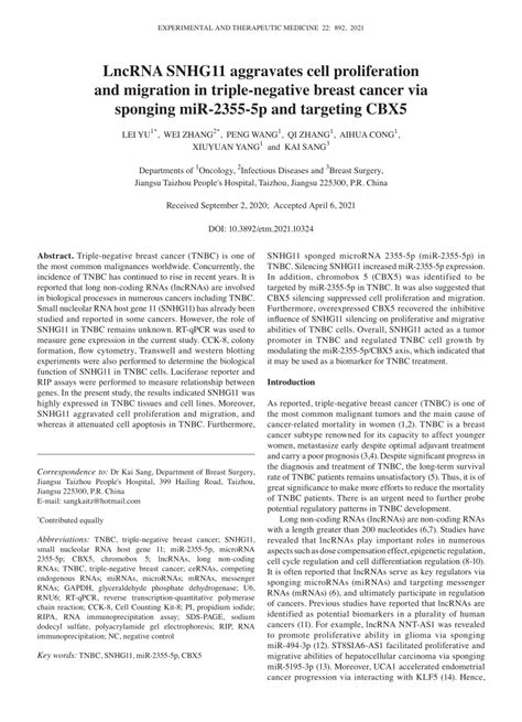 Pdf Lncrna Snhg11 Aggravates Cell Proliferation And Migration In