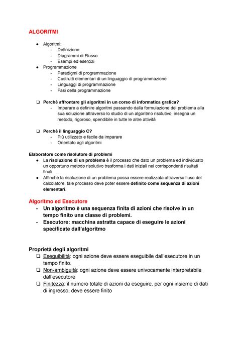 Algoritmi - Appunti di lezione 4 - ALGORITMI Algoritmi: - Definizione