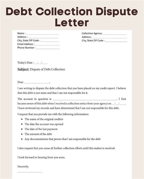 Professional Debt Collection Dispute Letter Template Etsy Credit