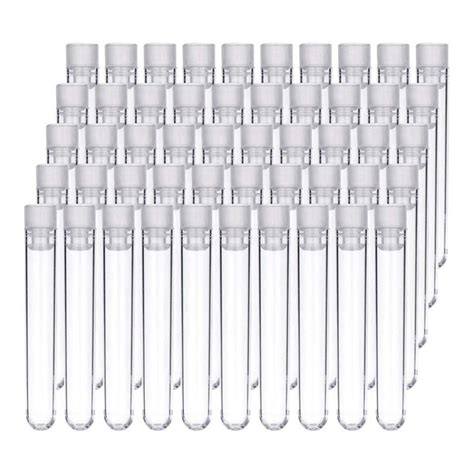 100Pcs Clear Plastic Test Tubes With White Screw Caps Sample Containers