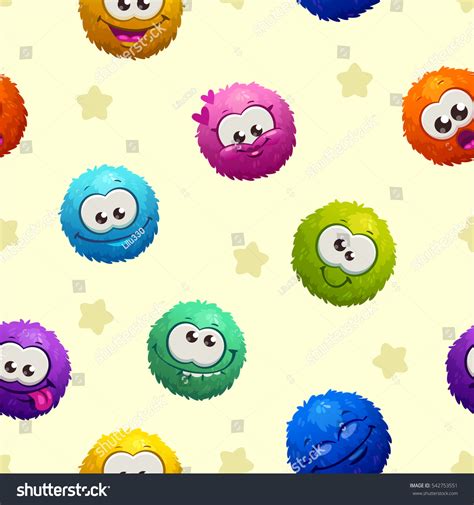 Seamless Pattern Cute Cartoon Colorful Fluffy Stock Vector Royalty