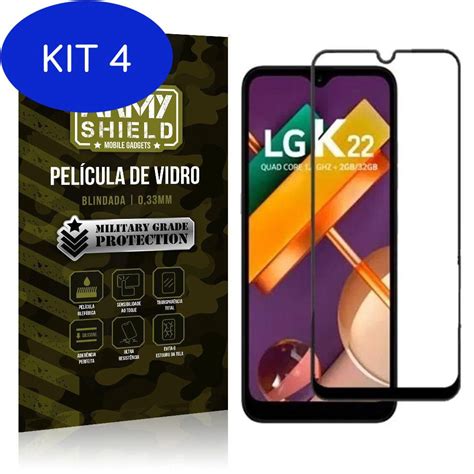 Kit 4 Película De Vidro Blindada 3D Cobre A Tela Toda Lg K22 Submarino