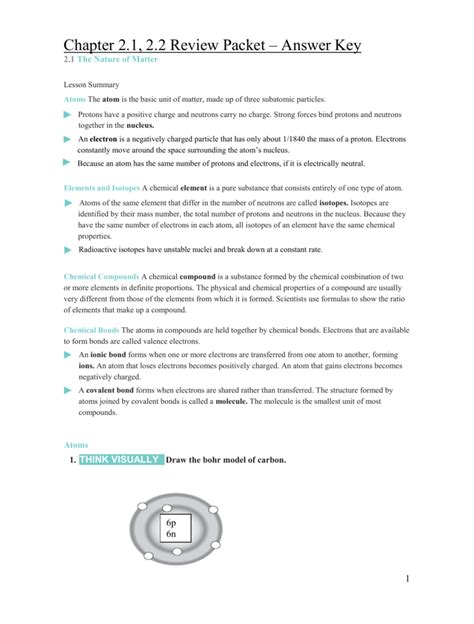 Chapter 2 The Chemistry Of Life Section 2 1 The Nature Of Matter Answer