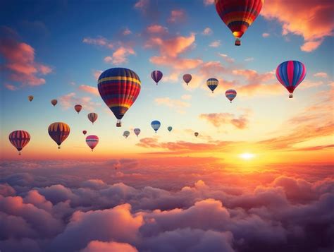 Premium Photo Golden Hour Ascent Hot Air Balloon Soars Against The
