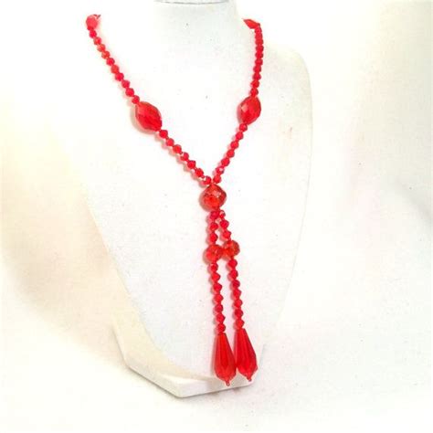 Vintage 1920s Necklace Red Glass Beads Lariat Tassel By Revvie1 7600 Tassel Necklace Ecochic