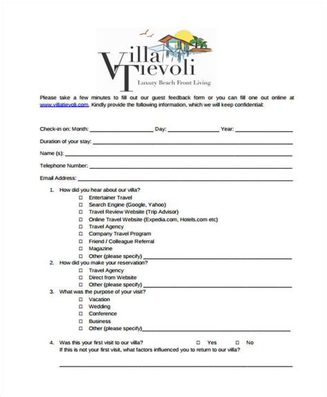 Free 7 Sample Guest Feedback Forms In Pdf Ms Word