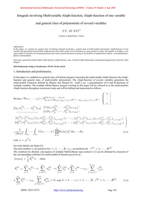 PDF Integrals Involving Multivariable Aleph Function Aleph Function