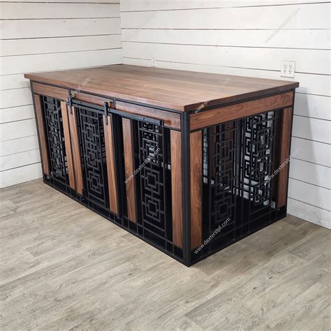 Sebby XXL Custom Double Dog Kennel W/ Sliding Barn Style Door, Dog