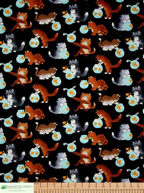 Timeless Treasures Cats And Fish Bowls Black Fabric Emerald City Fabrics