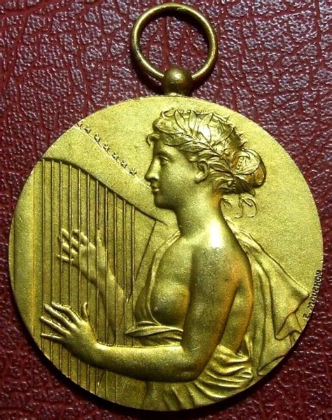 ART NOUVEAU MUSIC Naked Woman Playing Lyre Gold Plated 1928 Reward