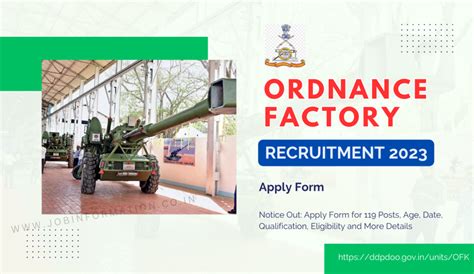 Ordnance Factory Recruitment 2023 Notice Out Apply Form For 119 Posts