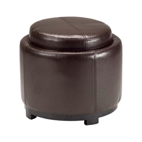 Safavieh Chelsea Round Tray Leather Ottoman in Brown | Cymax Business