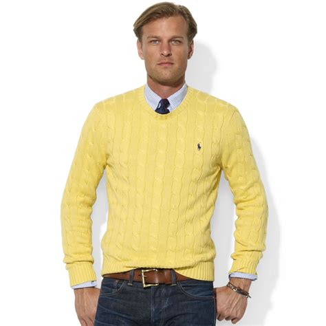 Ralph Lauren Roving Crew Neck Cable Cotton Sweater In Yellow For Men Lyst