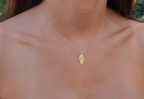 Opal Hamsa Necklace Rose Gold Hamsa Necklace Rose Gold Hand Etsy