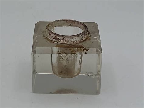 Vintage Glass Inkwell Square Antique Piece In Inkwell Antiques