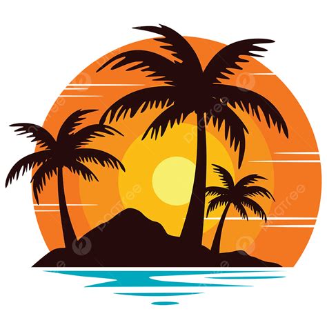 Summer Coconut Tree Sun Silhouette Pattern Vector Coconut Tree Sun