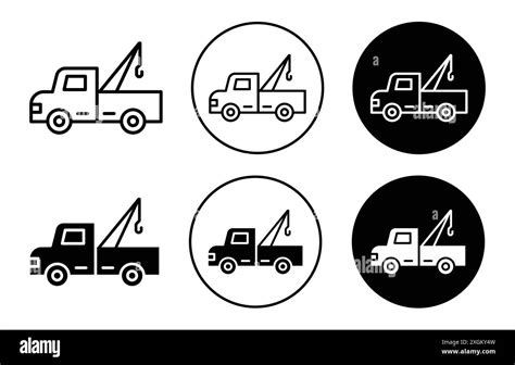 Tow Truck Icon Logo Sign Vector Outline In Black And White Color Stock