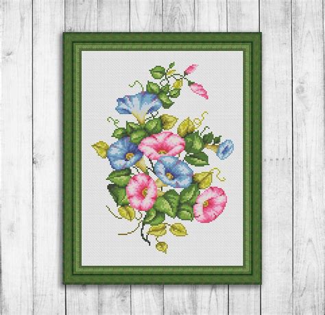 Morning Glory Cross Stitch Pattern Modern Embroidery Flowers Etsy